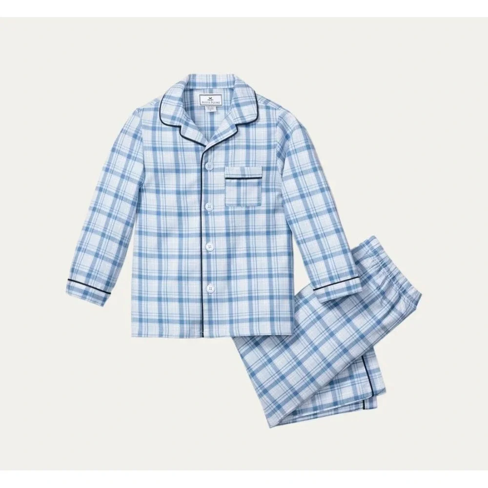 Petite Plume Seafarer Tartan Pajama Set Blue White Plaid Kids Size 3 SPJST103